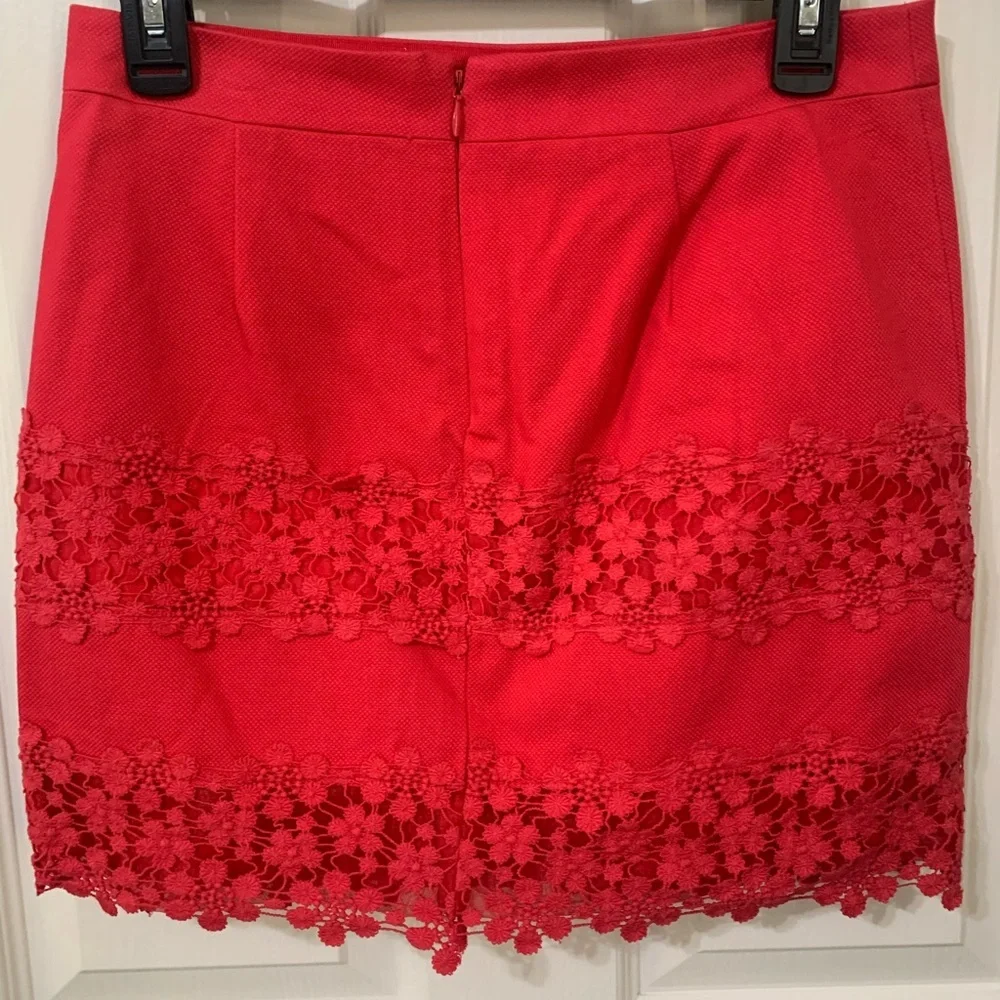 J Crew Mini Skirt Pink Red‎ Scalloped Floral Lace Trim Size 0 100% Cotton